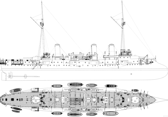 Крейсер NMF d'Entrecasteaux 1897 [Protected Cruiser] - чертежи, габариты, рисунки